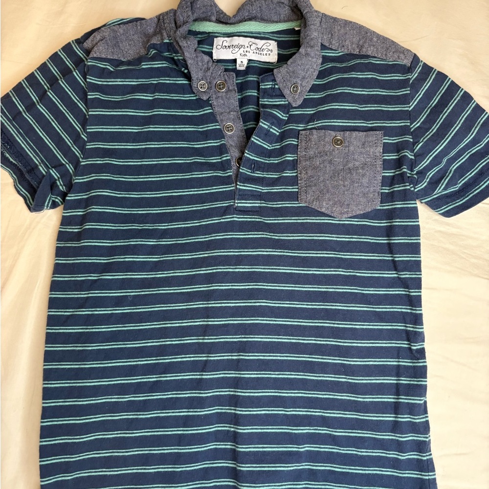 Sovereign Code Blue and Green Striped Polo